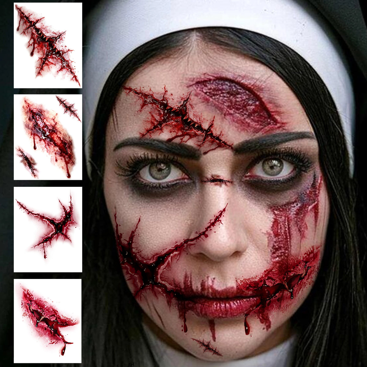 Realistic Wound & Scar Temporary Tattoos — Halloween Zombie Makeup, 4 Sheets