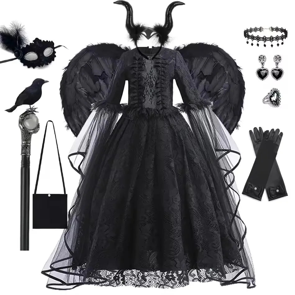 Evil Witch Costume for Girls – Black Tulle Fantasy Dress