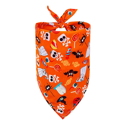 Halloween Dog Bandana – Pumpkin, Skull & Ghost Print for Dogs & Cats
