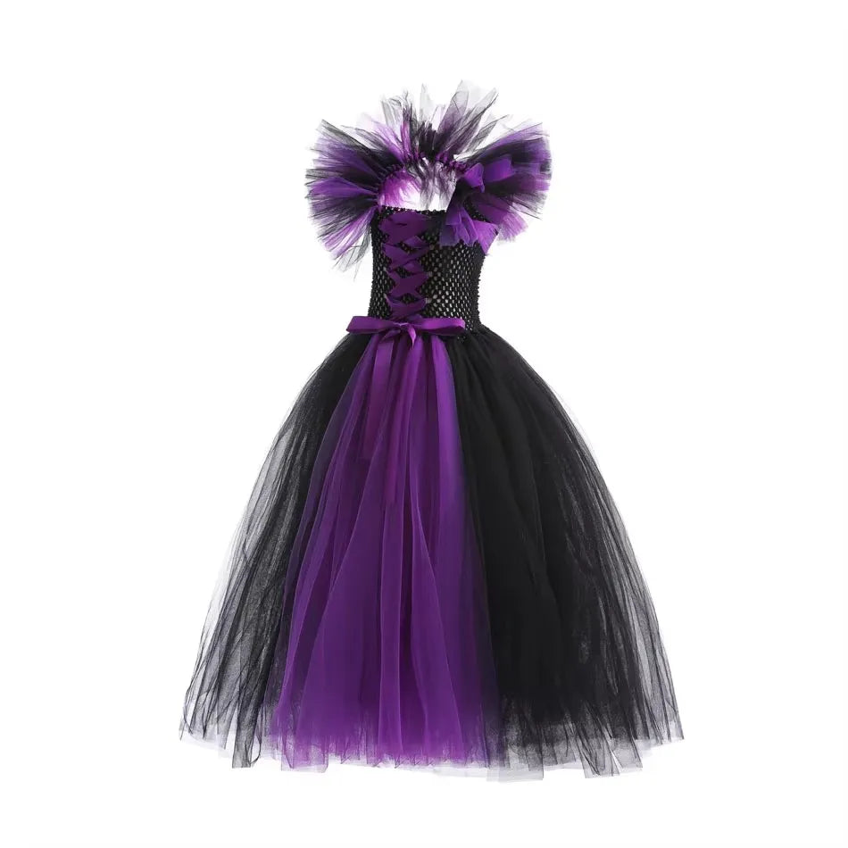 Gothic Witch Costume for Girls – Black & Purple Horror Dress