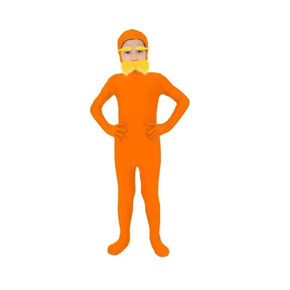 Orange Bodysuit Costume with Moustache & Eyebrows - Kids & Adult Halloween Jumpsuit