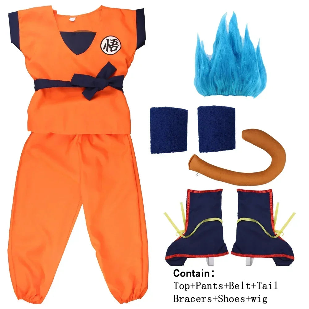 Saiyan Warrior Anime Cosplay Costume - Kids & Adult Halloween Costume with Tail & Wig