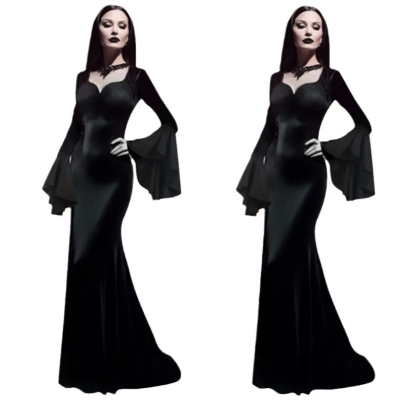 Gothic Vampire Witch Costume for Women – Black Halloween Dress