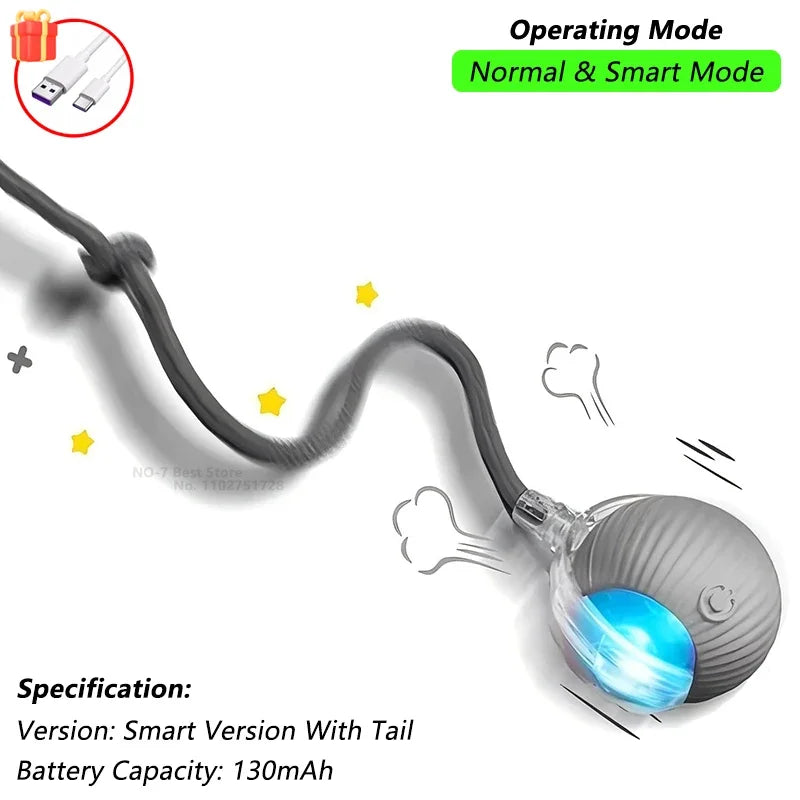 Pet toy with USB cable and operating mode text on a white background