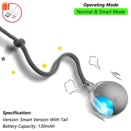 Pet toy with USB cable and operating mode text on a white background