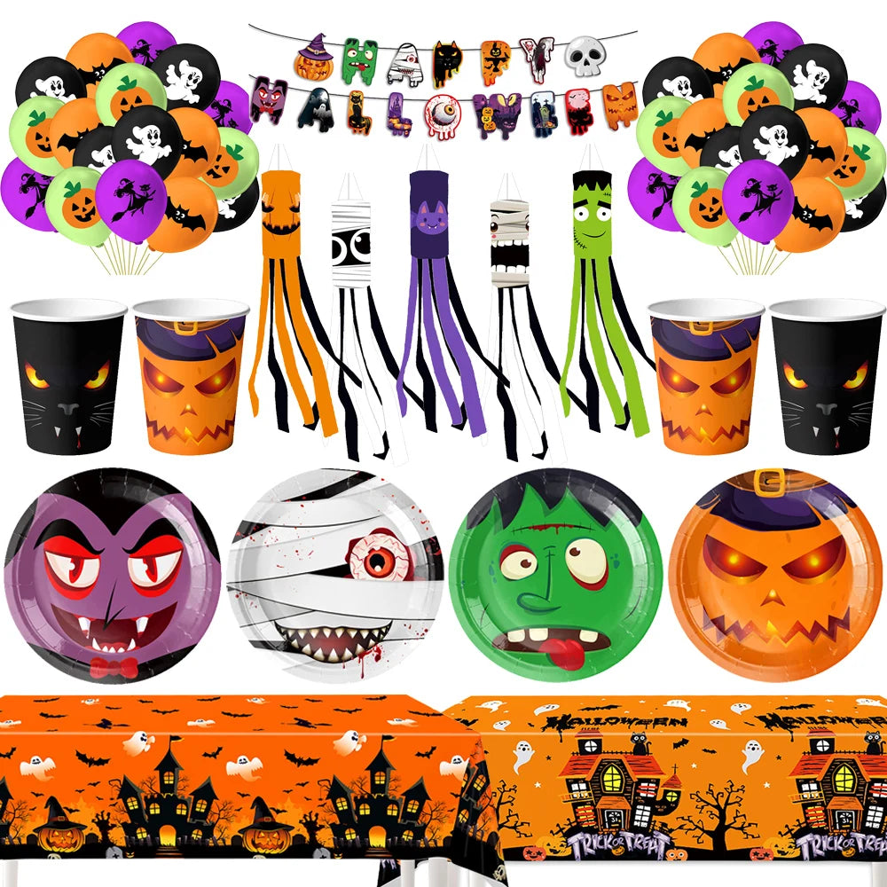 Ghost Halloween Party Decoration Set – Tableware, Balloons & Banners