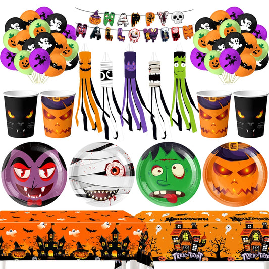 Ghost Halloween Party Decoration Set – Tableware, Balloons & Banners