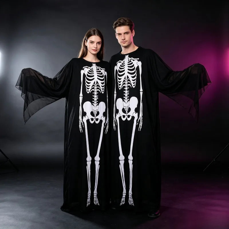 Glow-in-the-Dark Skeleton Costume - Full Body Zip-Up Halloween Outfit
