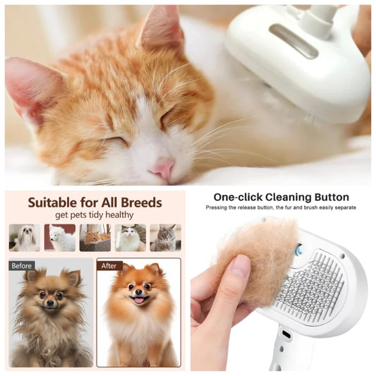 Pet Steam Grooming Brush – Spray Deshedding Comb for Dogs & Cats
