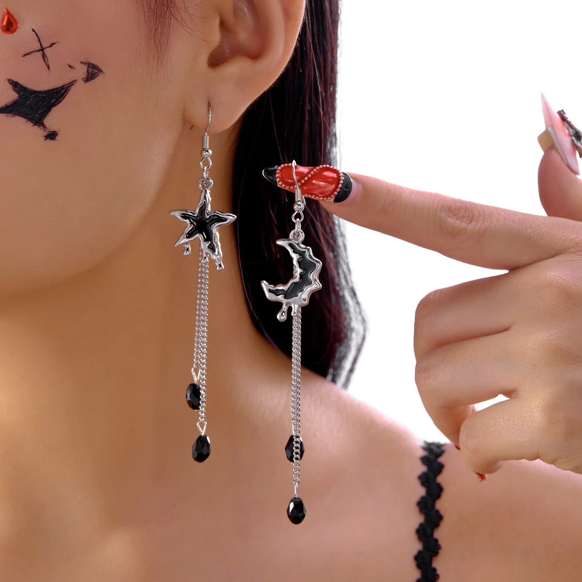 Gothic Vampire Bat Drop Earrings — Black Crystal Halloween Jewelry