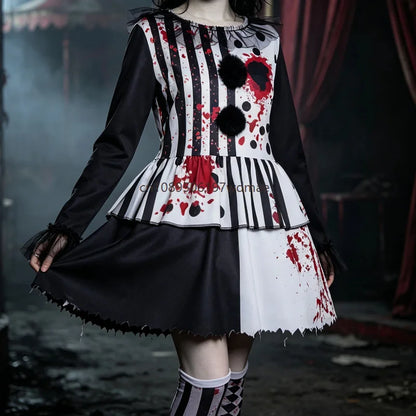 Horror Clown Costume for Women – Blood Splatter Circus Dress