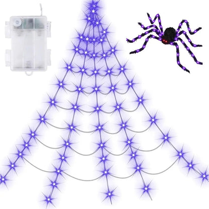 LED Spider Web Light, 8 Modes – Waterproof Outdoor Halloween Decor