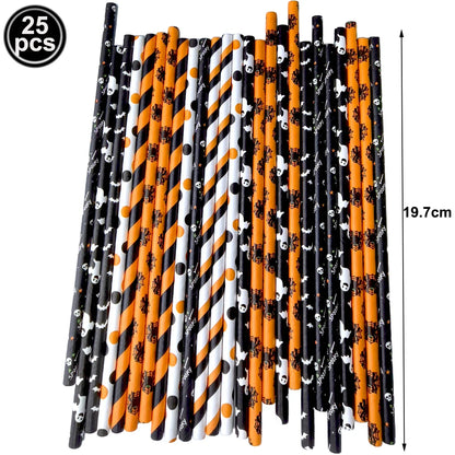 Halloween Paper Straws — Spider, Skull, Pumpkin & Bat Party Supplies