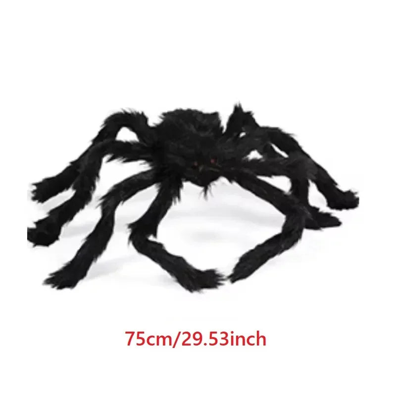 Giant Black Plush Spider Halloween Decoration - Indoor Outdoor Haunted House Prop
