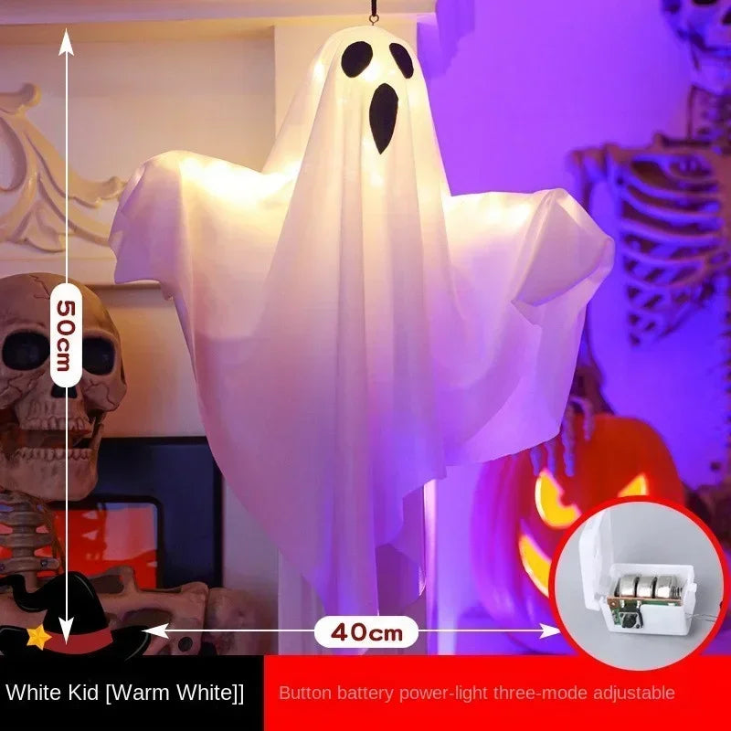 Glowing White Ghost LED Hanging Halloween Decoration with Fairy Lights