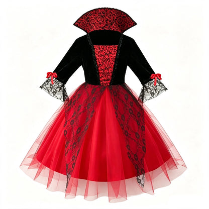 Gothic Vampire Bride Costume for Girls - Lace Tulle Dress with Accessories