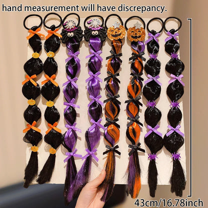 Halloween Hair Ties & Wig Caps Set — Pumpkin & Spider Hair Accessories