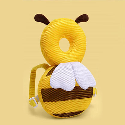 Yellow bee-shaped backpack with brown accents on a yellow background, featuring the Aibedila brand.