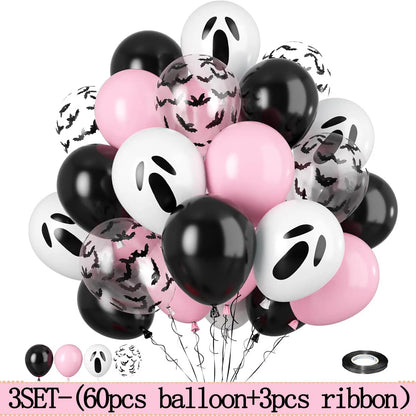 Pink & Black Halloween Balloon Set – Ghost & Bat Party Decor