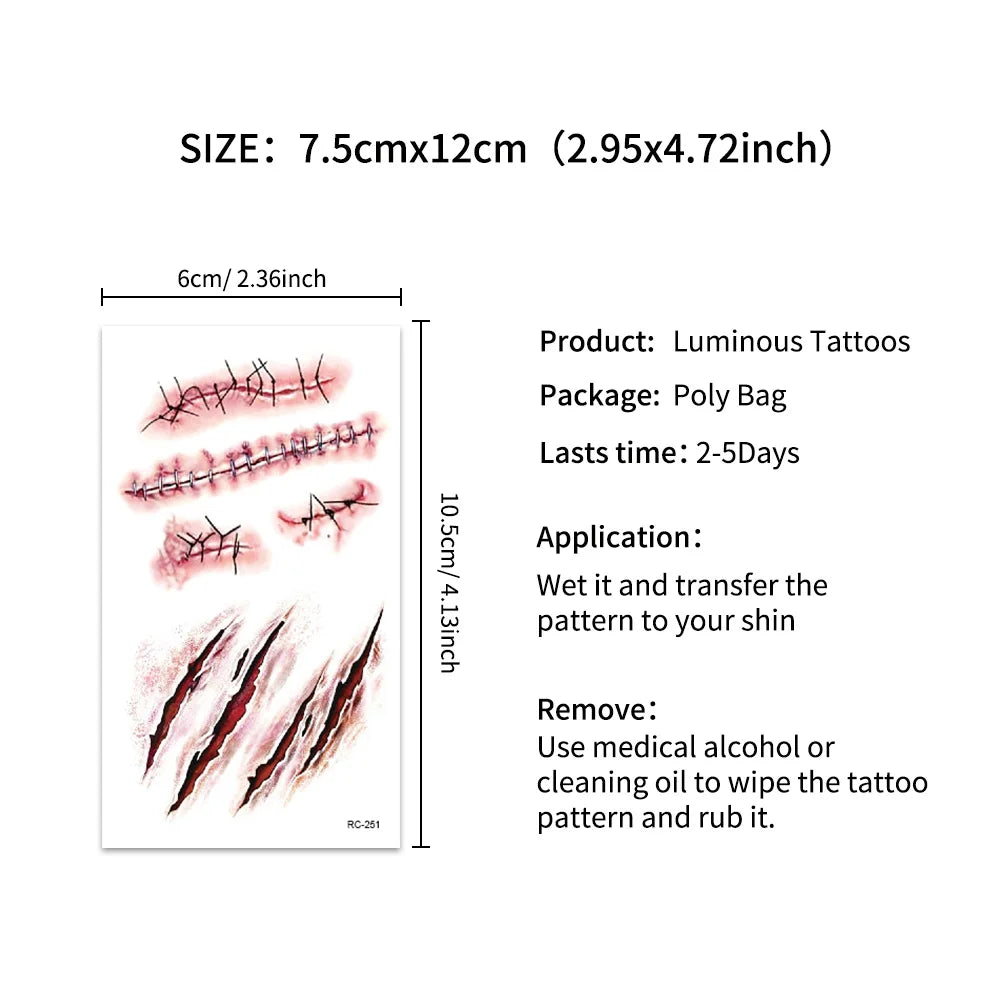 Fake Scar Temporary Tattoos, 32 Pcs – Zombie & Wound Halloween Makeup