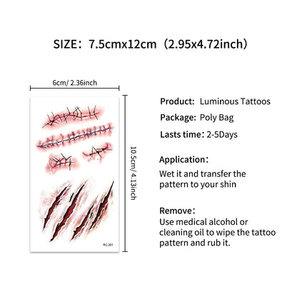 Fake Scar Temporary Tattoos, 32 Pcs – Zombie & Wound Halloween Makeup