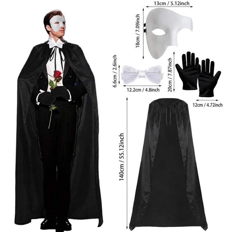 Phantom Masquerade Costume Kit - Cape, Mask, Bow Tie & Gloves
