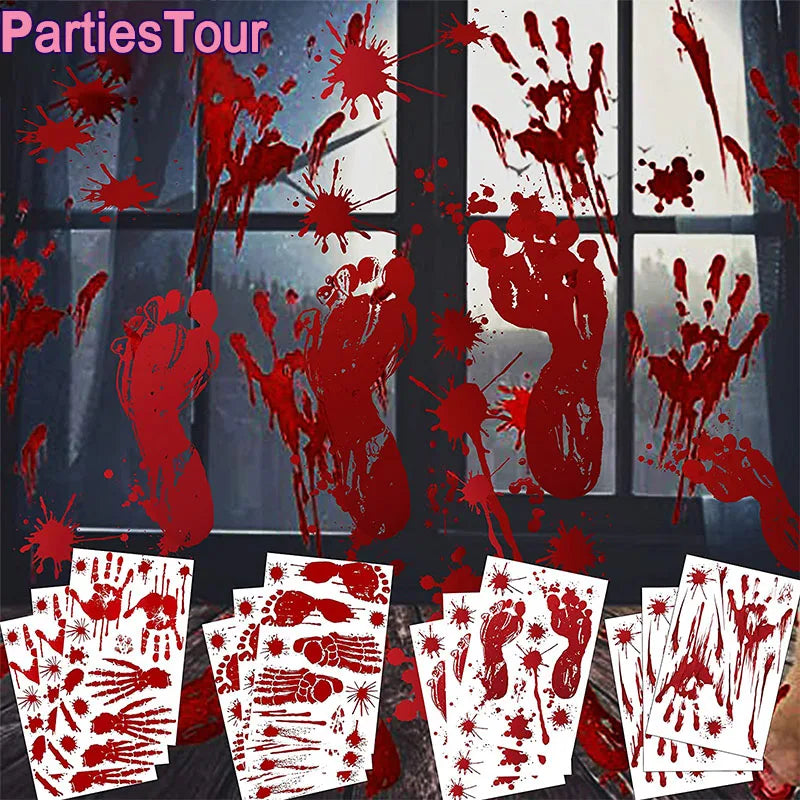 Bloody Handprint & Skull Window Stickers – Halloween Decor