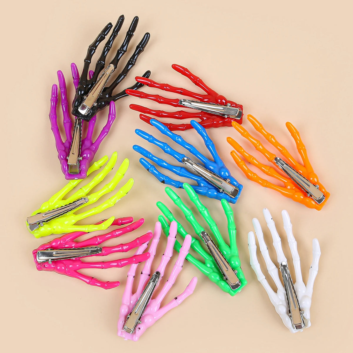Skeleton Hand Hair Clips — Gothic Halloween Hair Accessories, Multi-Pack