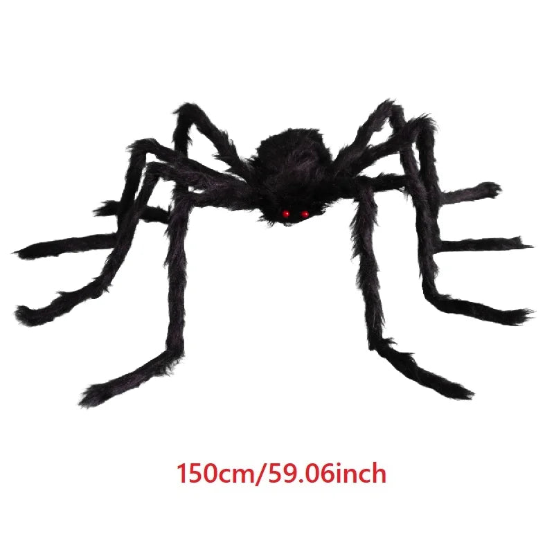 Giant Black Plush Spider Halloween Decoration - Indoor Outdoor Haunted House Prop
