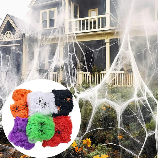 Stretchy Cobweb with Spiders – Haunted House Halloween Decor