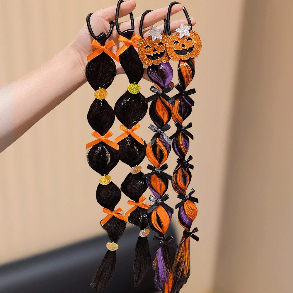 Halloween Hair Ties & Wig Caps Set — Pumpkin & Spider Hair Accessories