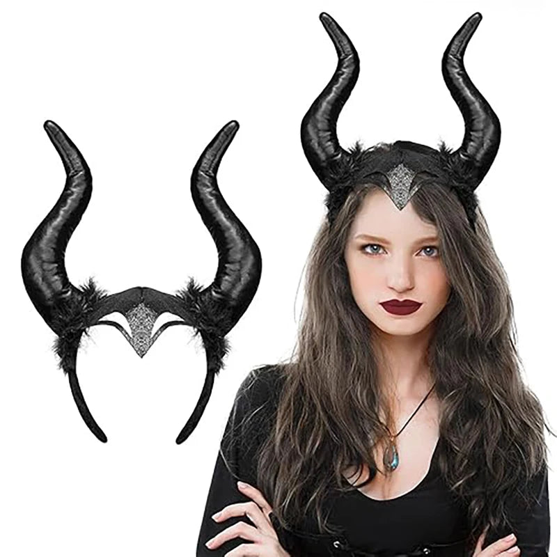 Oversized Demon Horn Headband — Halloween Evil Queen & Witch Costume Accessory