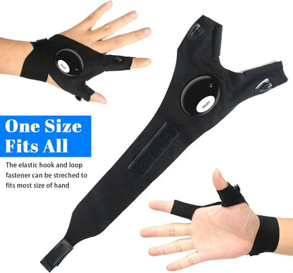 Black fingerless gloves with adjustable strap on a white background