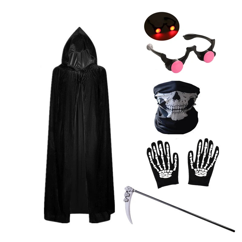 Grim Reaper Costume for Boys - Glowing Red Eyes with Gloves & Mask