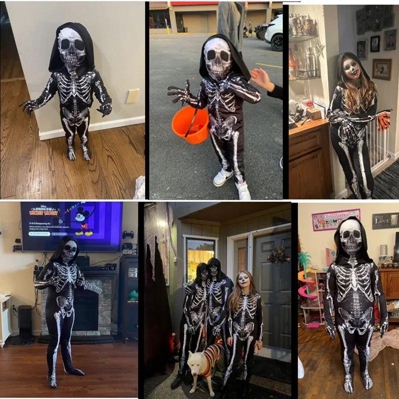 Grim Reaper Skeleton Hooded Costume for Kids