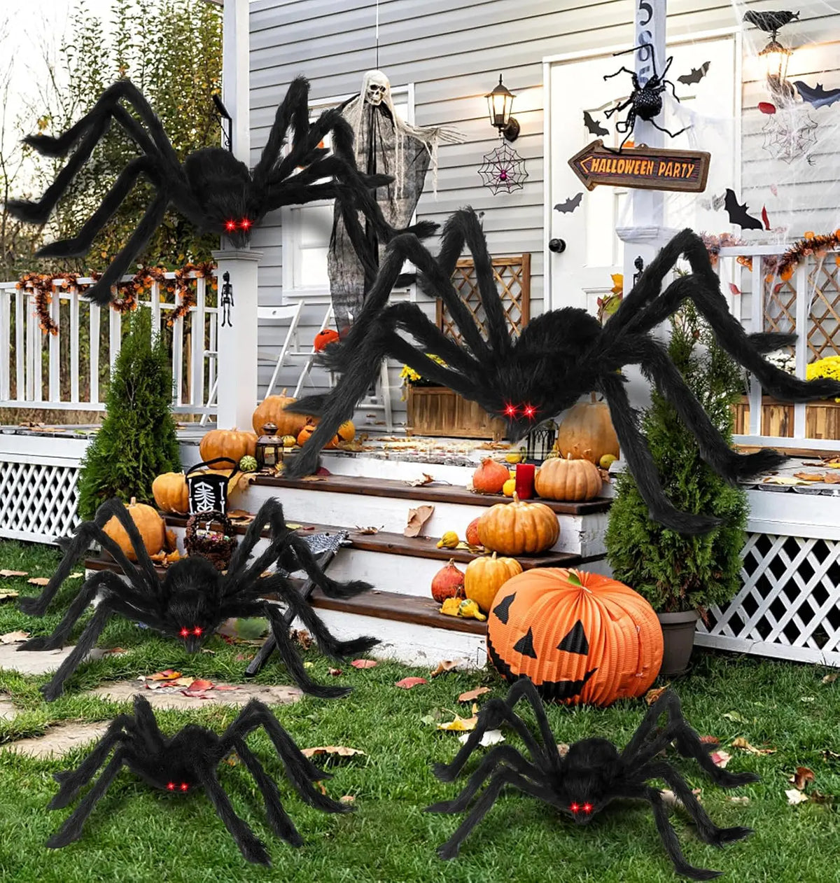 Giant Black Plush Spider Halloween Decoration - Indoor Outdoor Haunted House Prop