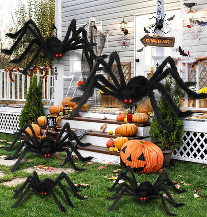 Giant Black Plush Spider Halloween Decoration - Indoor Outdoor Haunted House Prop