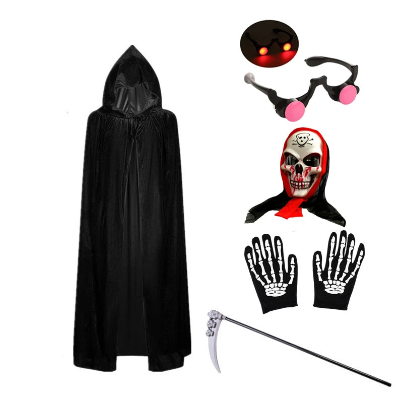 Grim Reaper Costume for Boys - Glowing Red Eyes with Gloves & Mask