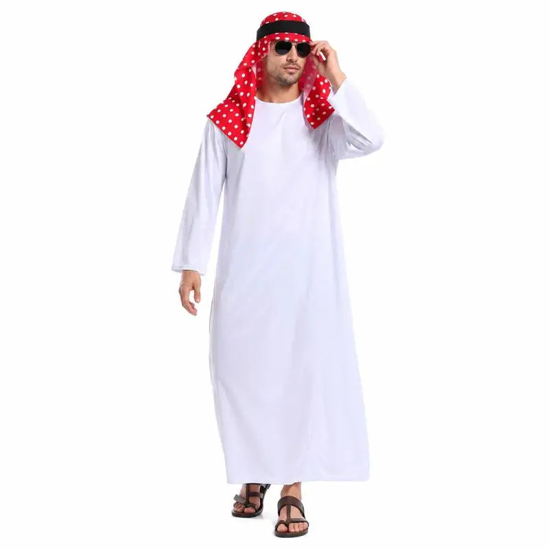 Men's white robe costume set with headscarf, headband and beard