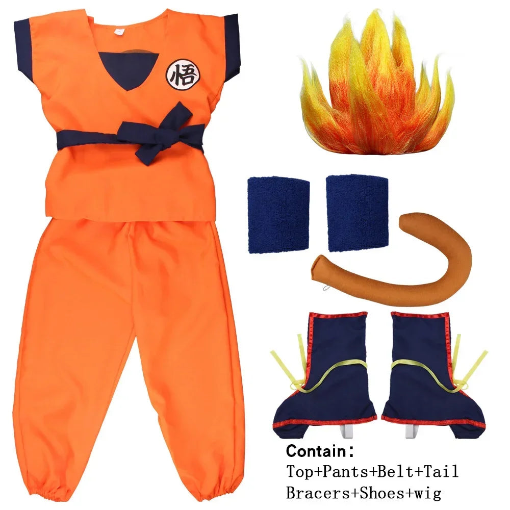 Saiyan Warrior Anime Cosplay Costume - Kids & Adult Halloween Costume with Tail & Wig