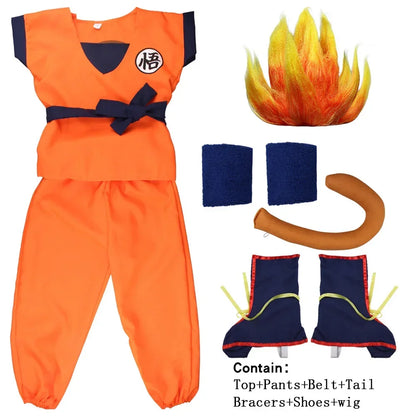 Saiyan Warrior Anime Cosplay Costume - Kids & Adult Halloween Costume with Tail & Wig
