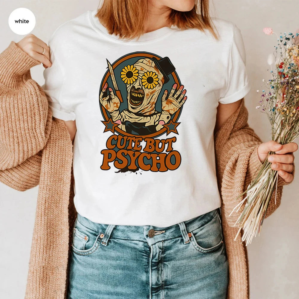 Evil Clown Halloween Graphic Tee — Cute But Psycho Horror Shirt, Unisex