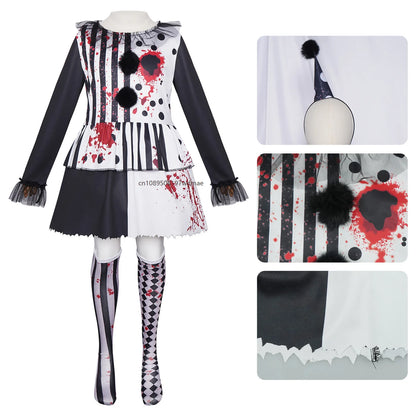 Horror Clown Costume for Women – Blood Splatter Circus Dress