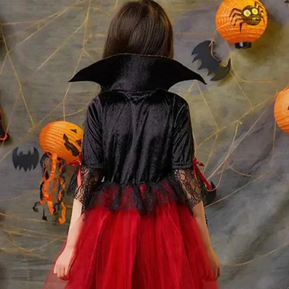 Gothic Vampire Bride Costume for Girls - Lace Tulle Dress with Accessories