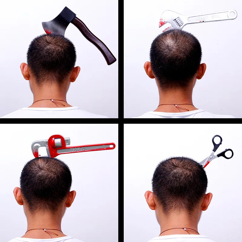 Halloween Bloody Prank Headband — 3D Fake Weapon Hair Accessory