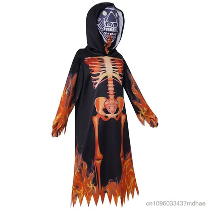 Flame Skeleton Hooded Robe Costume – Skull Ghost Cosplay Suit