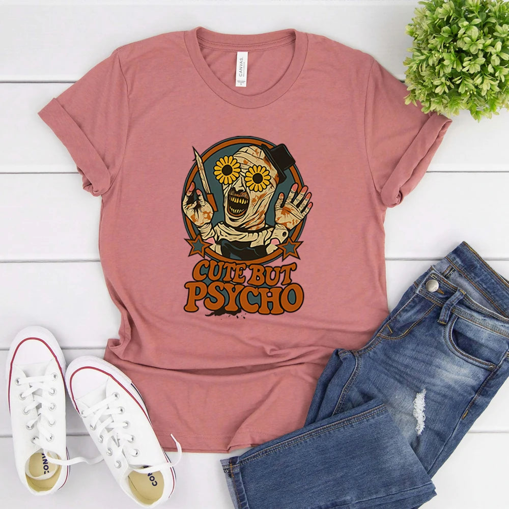 Evil Clown Halloween Graphic Tee — Cute But Psycho Horror Shirt, Unisex