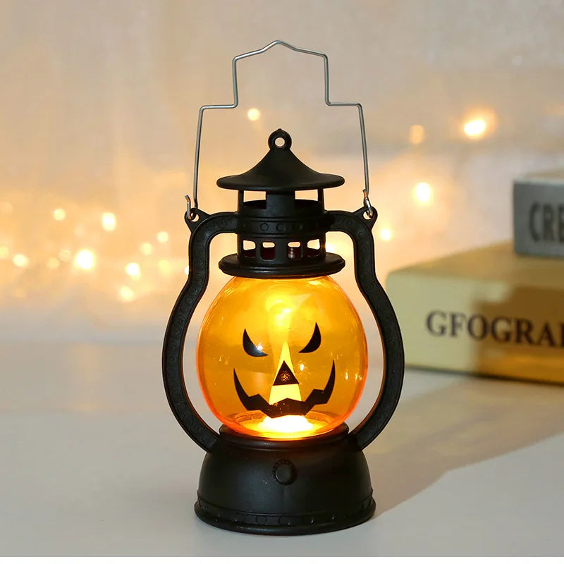 LED Hanging Pumpkin & Ghost Lantern – Retro Halloween Decor