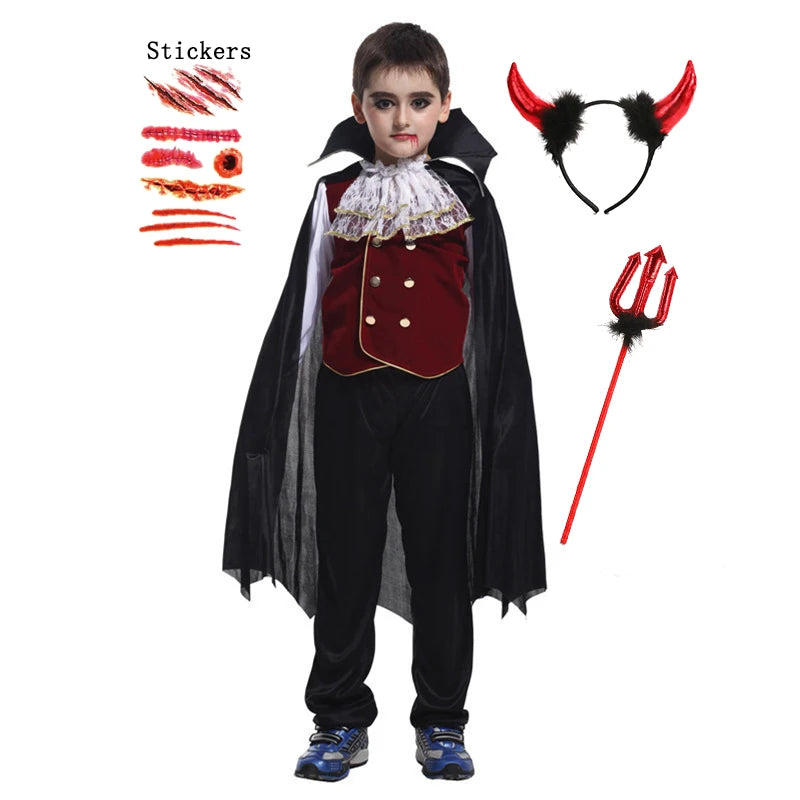 Kids Vampire Costume Set with Trident & Tattoo Stickers - Boys & Girls