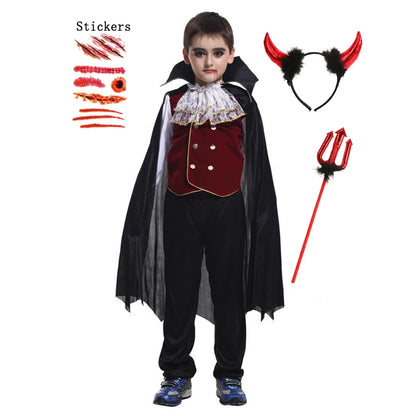 Kids Vampire Costume Set with Trident & Tattoo Stickers - Boys & Girls